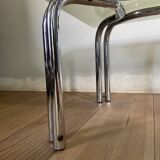 Vintage 70s table in tubular chrome and smoked glass