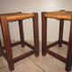 Pair of wooden and straw stools
