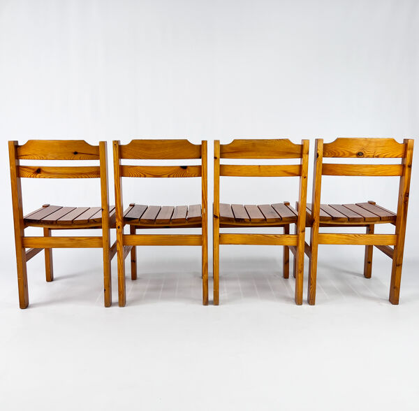 Set de 4 chaises vintage en pin France 1970s