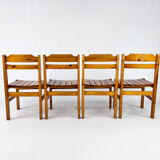 Set of 4 Vintage Pine Chairs, France, 1970s
