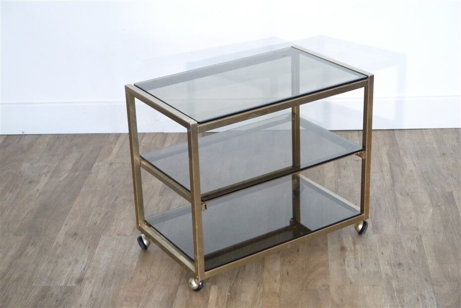 Desserte vintage en metal et verre 1970