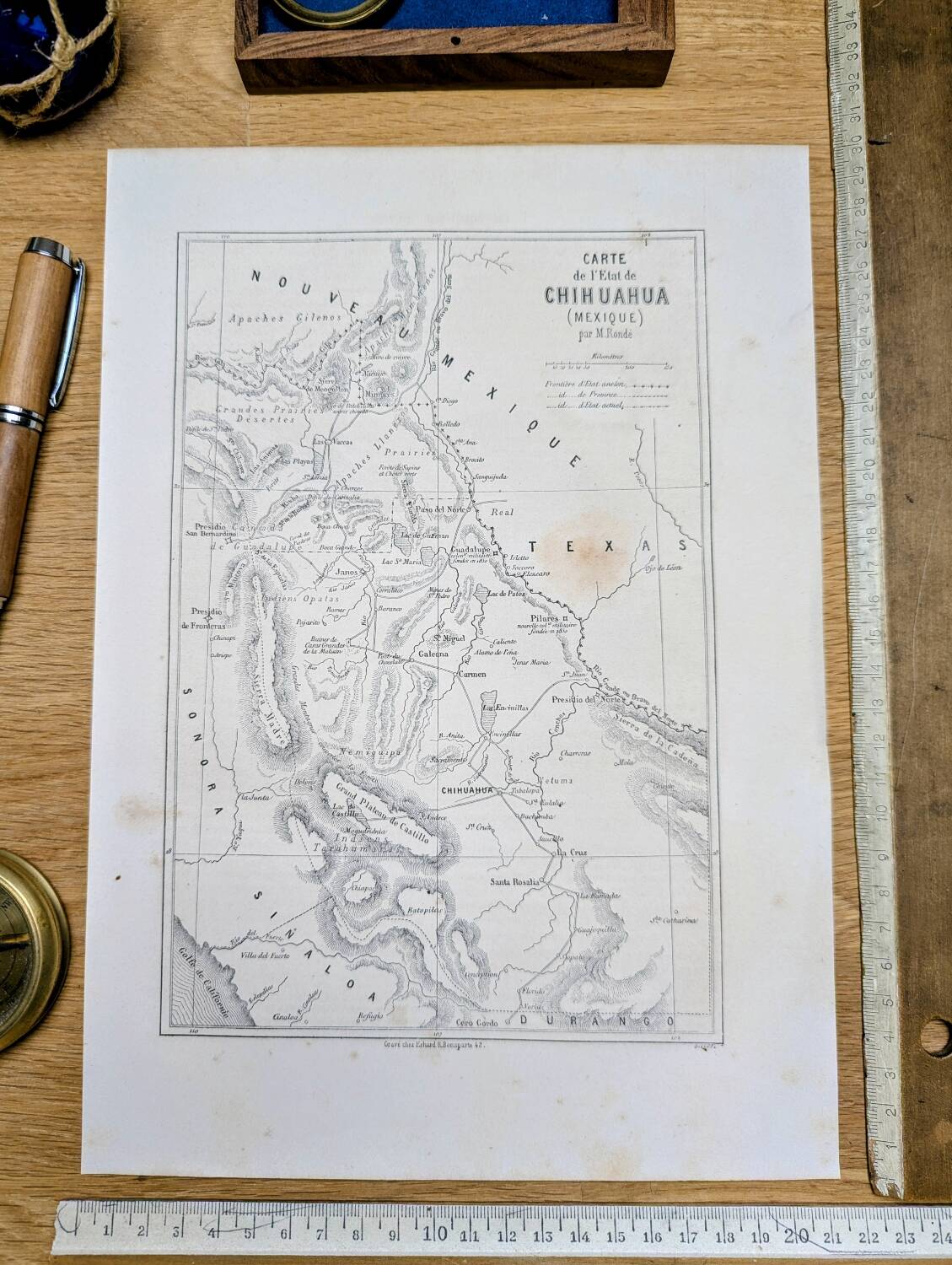 State of Chihuahua, Mexico, printed map from 1861.