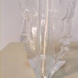Pied de lampe en verre moulé 3 visages Suède 1960