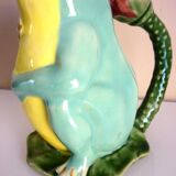 Frog pitcher, glazed ceramic, slipware, signed Athezza Franca