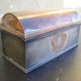 Silver-plated copper metal box with engraved decoration