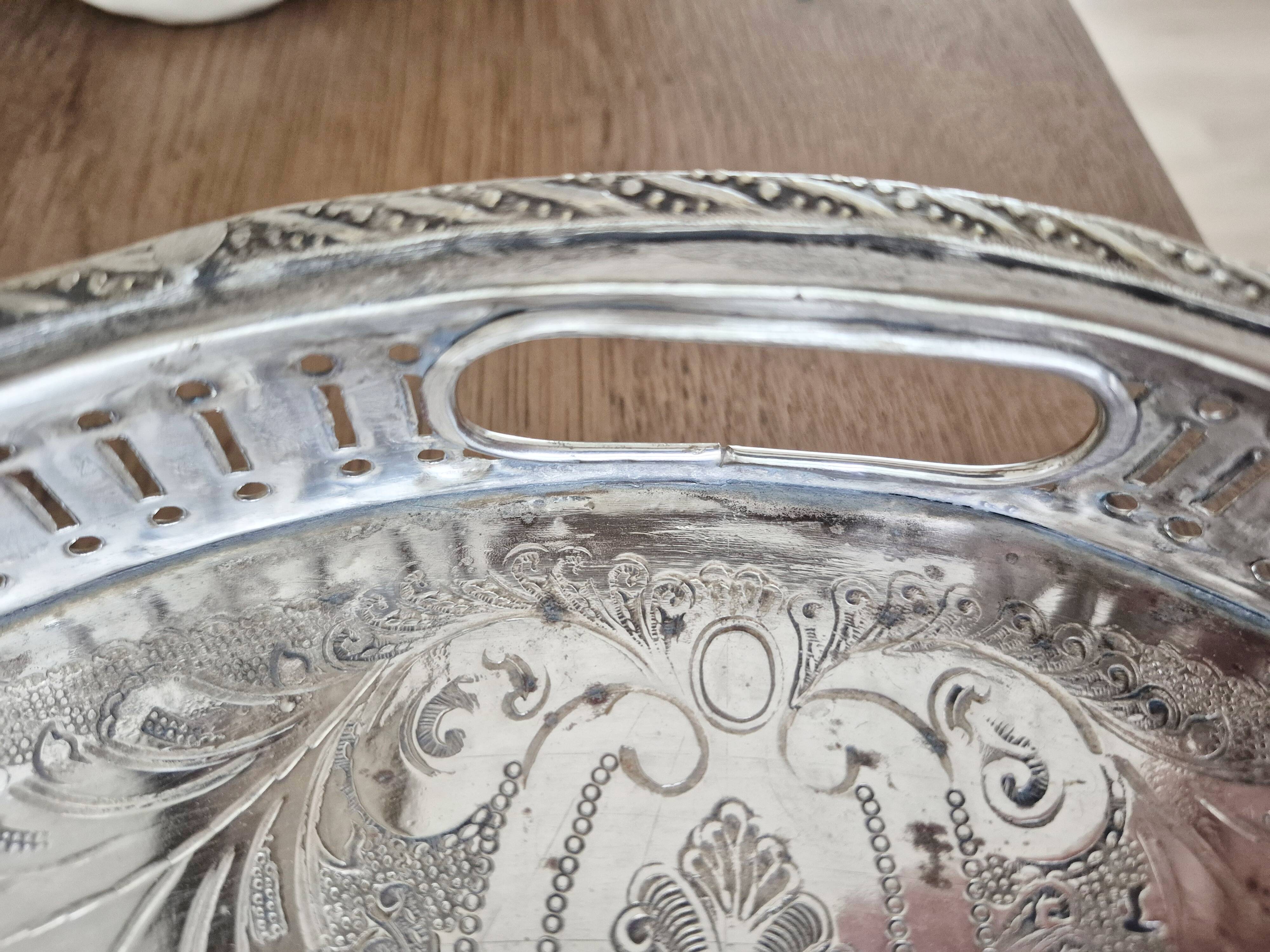 Oval silver-plated metal serving dish