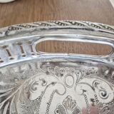 Oval silver-plated metal serving dish