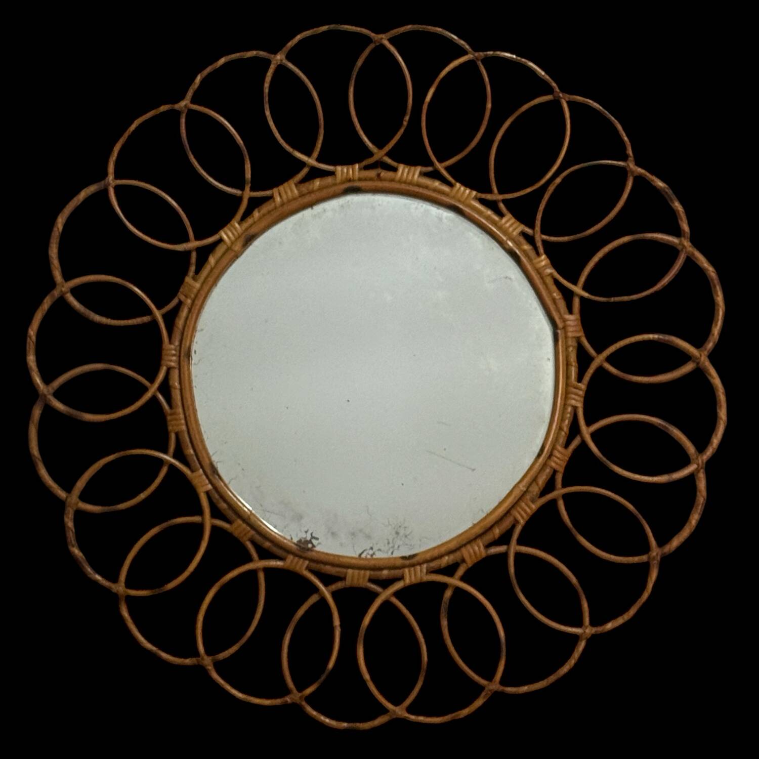 Round rattan mirror from the 1950s France