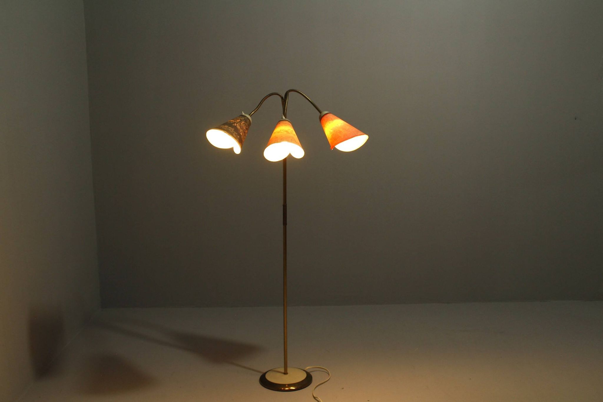 Italian Brass Three Light Floor Lamp, 1960s