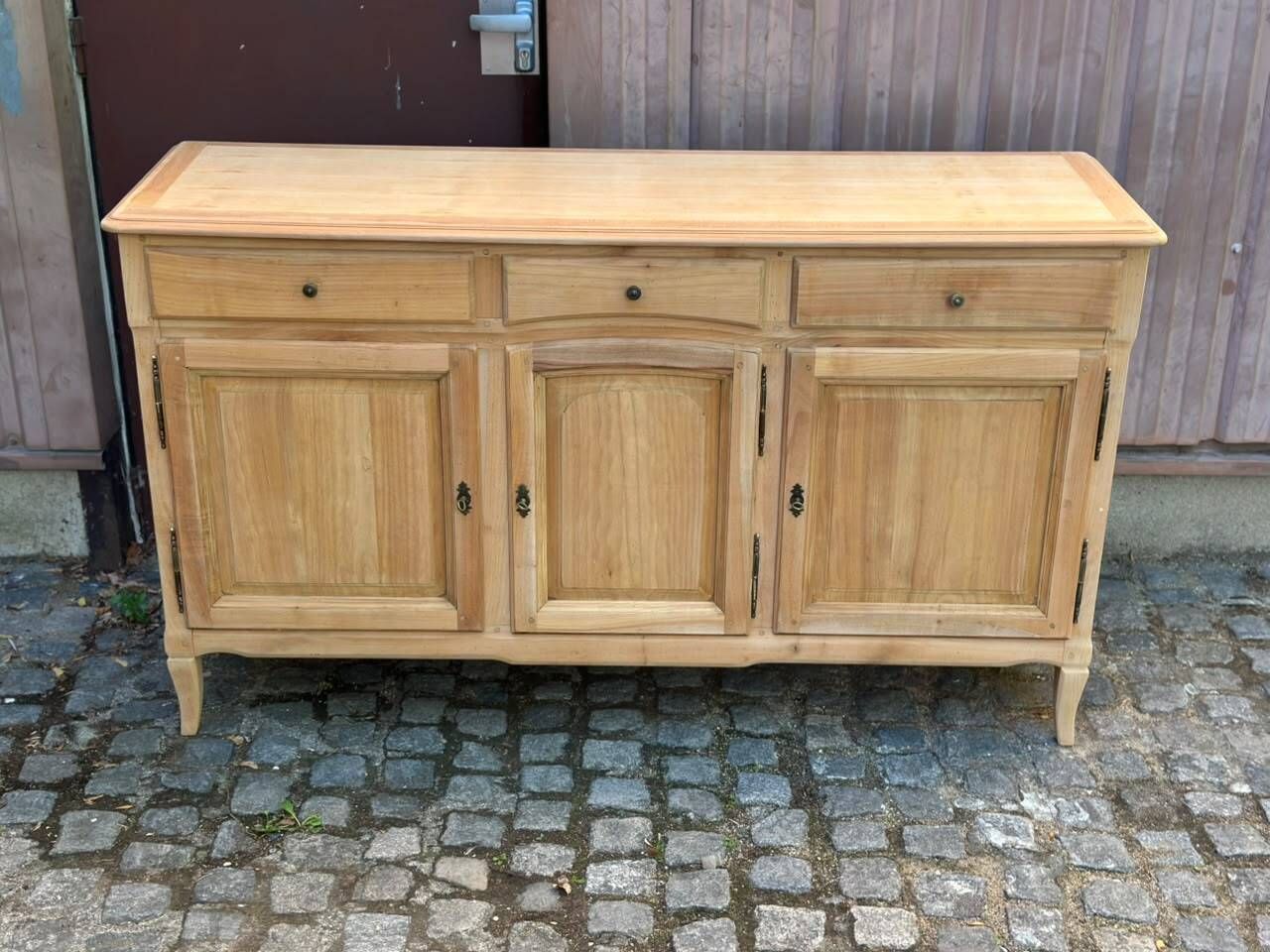 Louis XV buffet stripped in solid cherry wood 1970 165cm