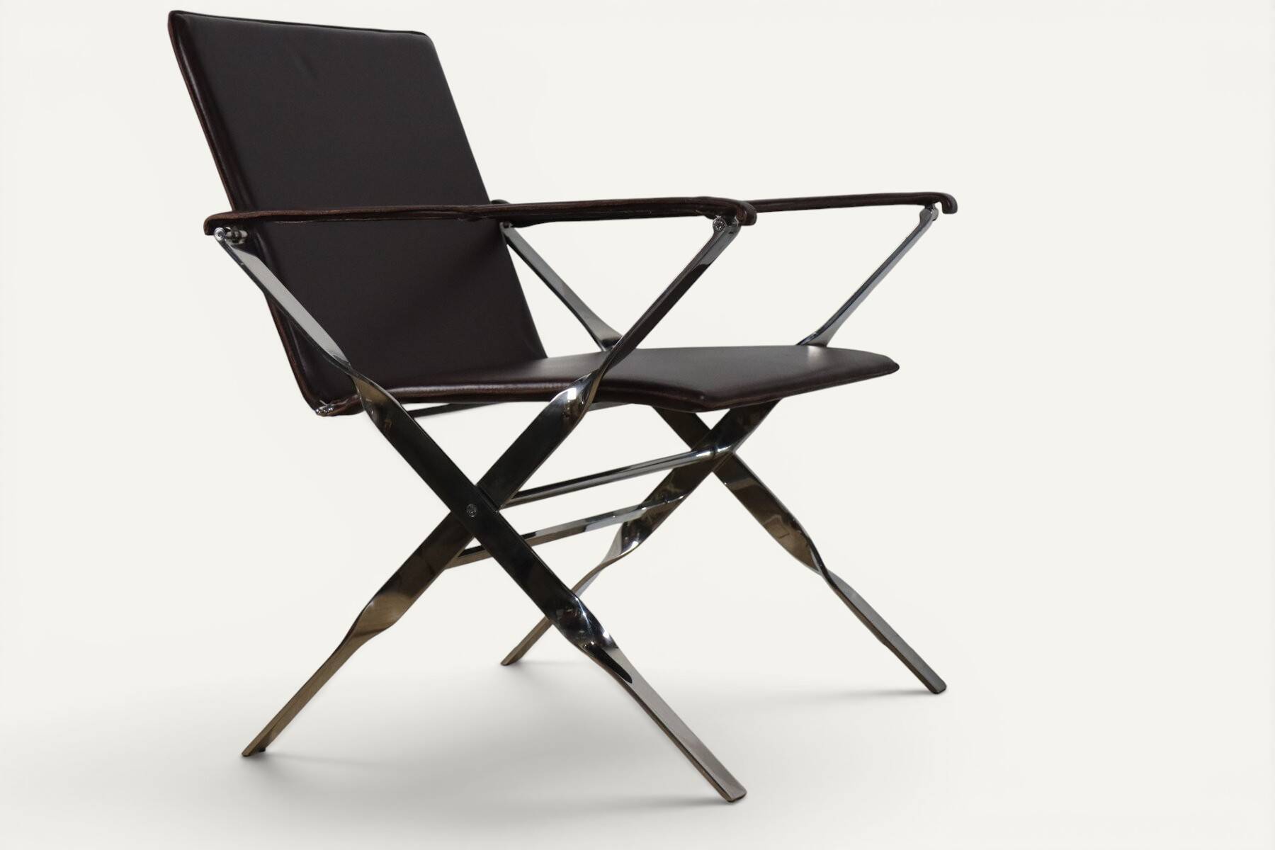 Pair of leather and chrome metal armchairs, Italy - 1970