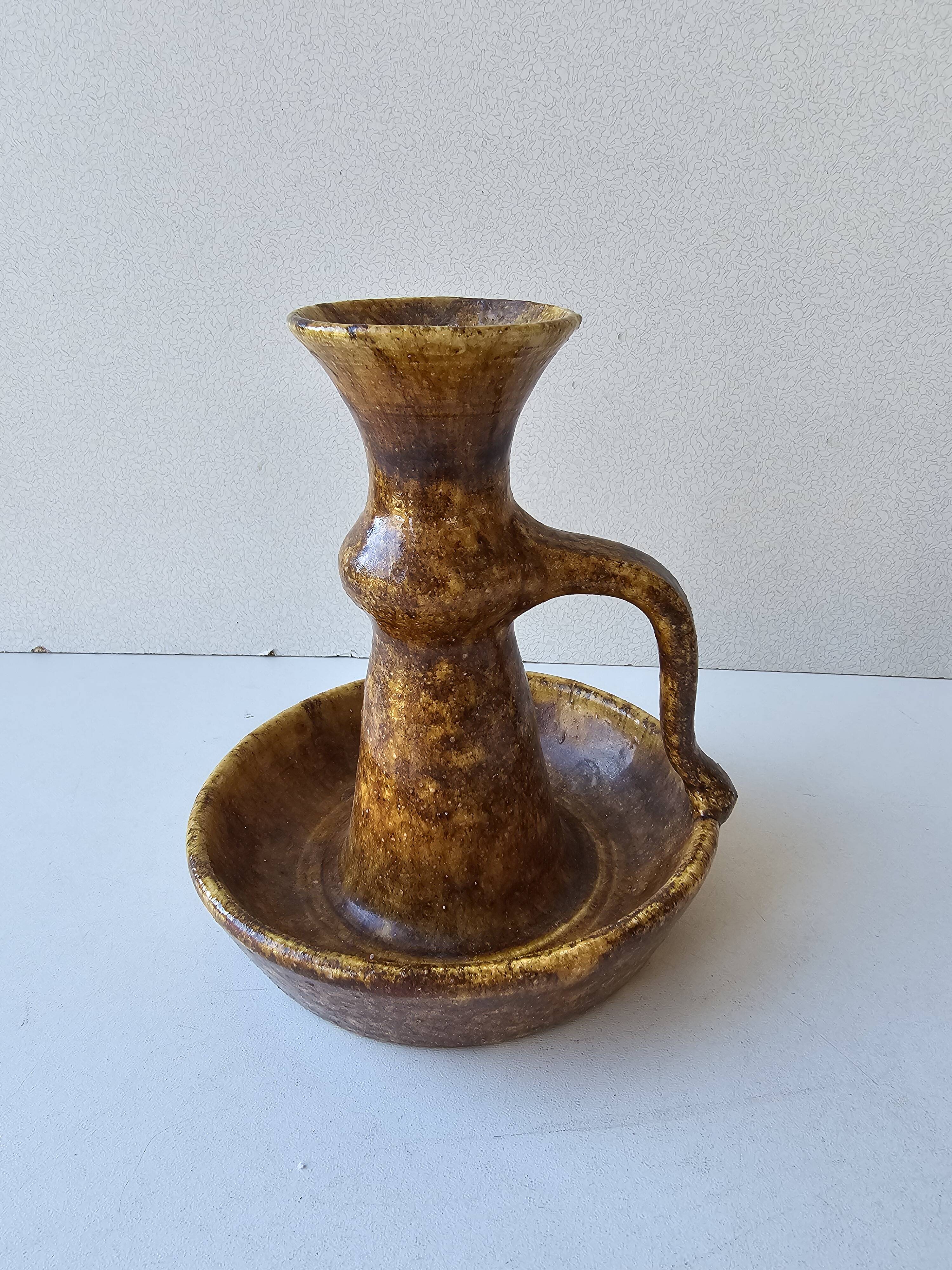 Vintage ceramic candlestick signed Accolay