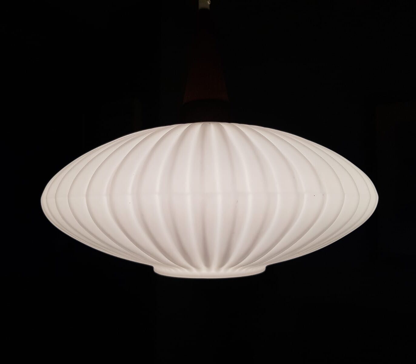Seventies pleated glass pendant light, space, Danish design
