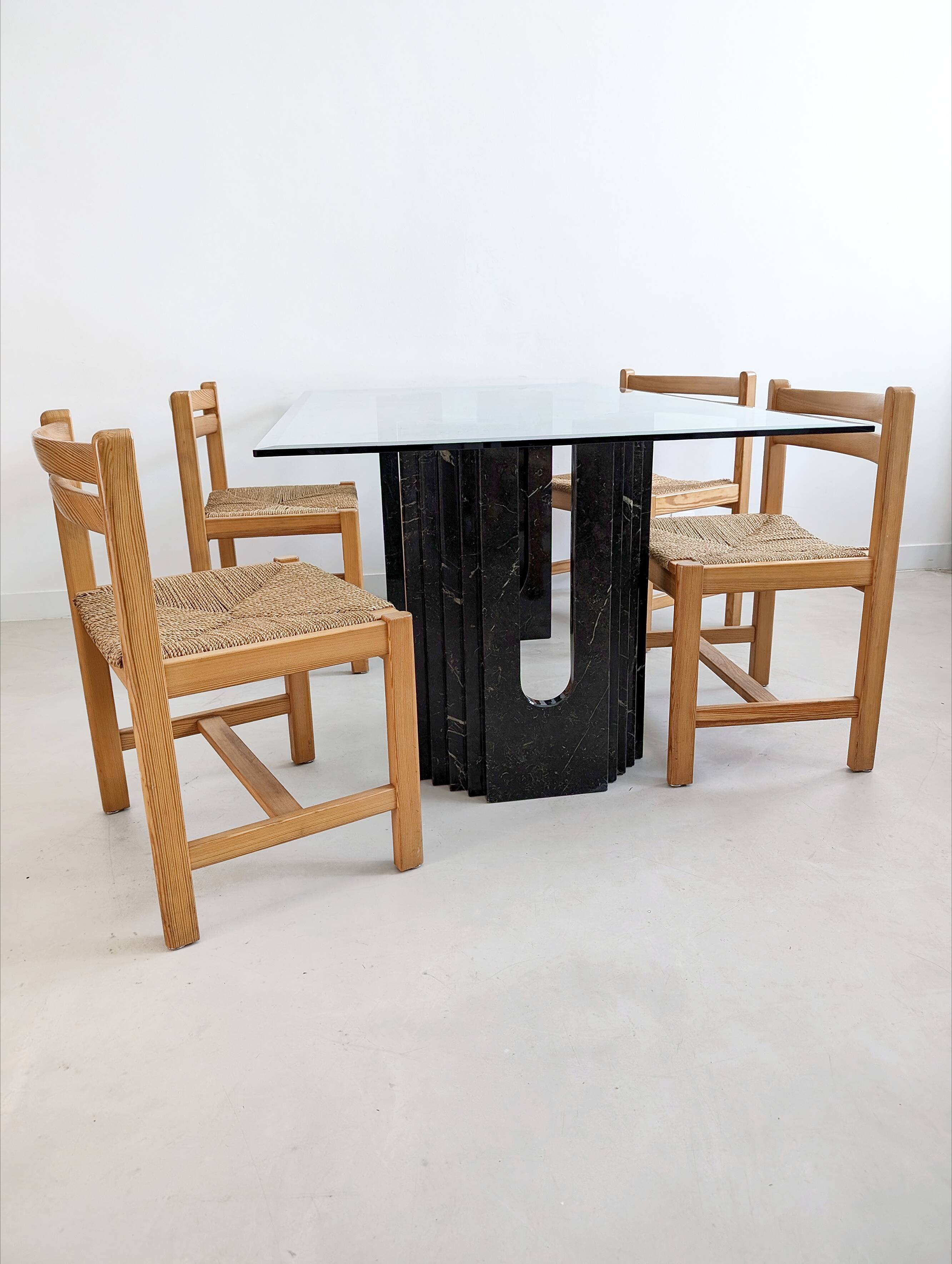 Glass & Black Marble Dining Table by Carlo Scarpa for Cattelan 1970's