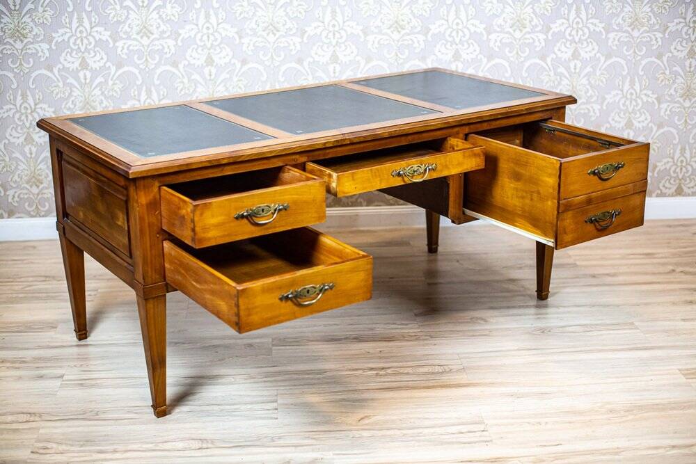 Vintage Grand Ash Prewar Desk with Brass Fillings, 1930s