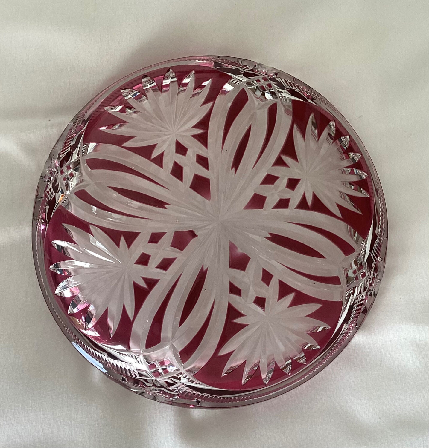 Empty pocket, red cut crystal bowl