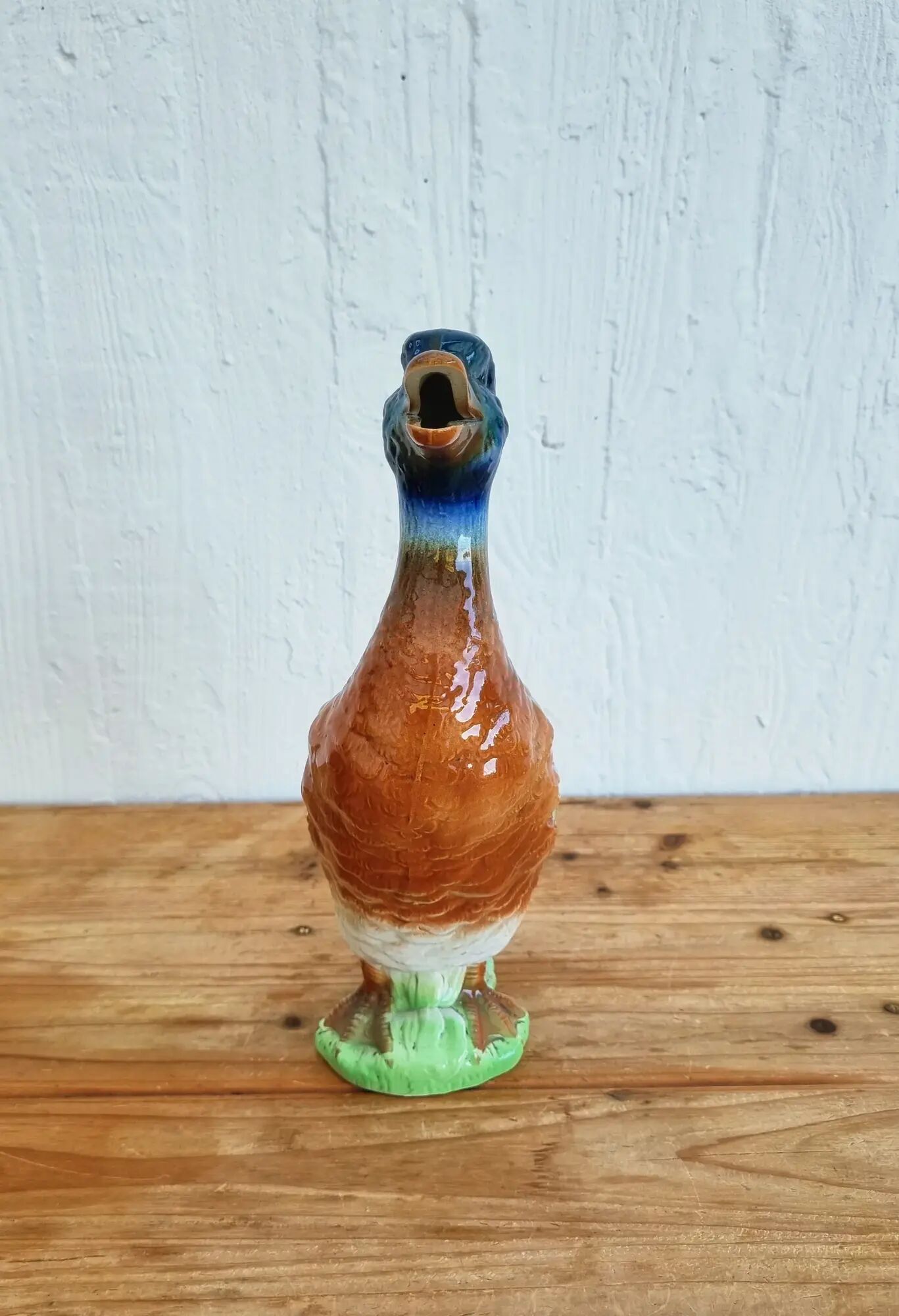 Vintage barbotine duck pitcher Saint Clément no. 7492