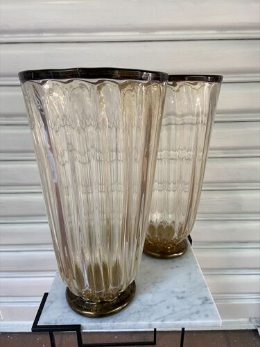 Paire de vases Toso en verre de Murano, années 80