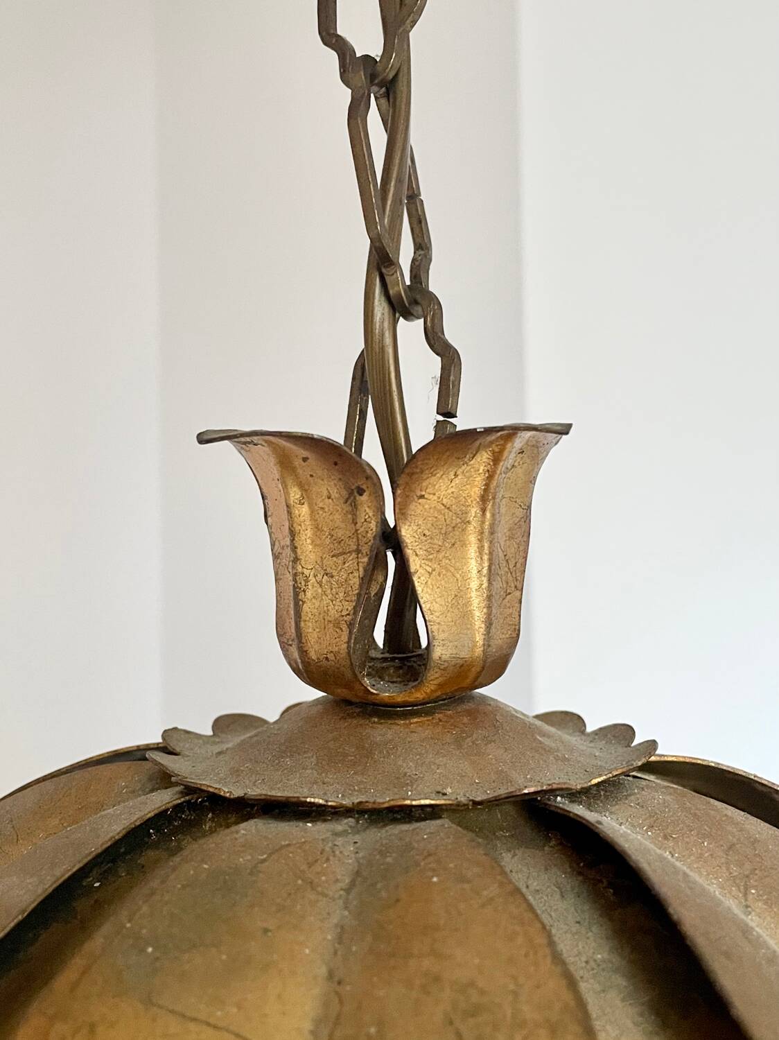Two vintage pendant lights in gold metal