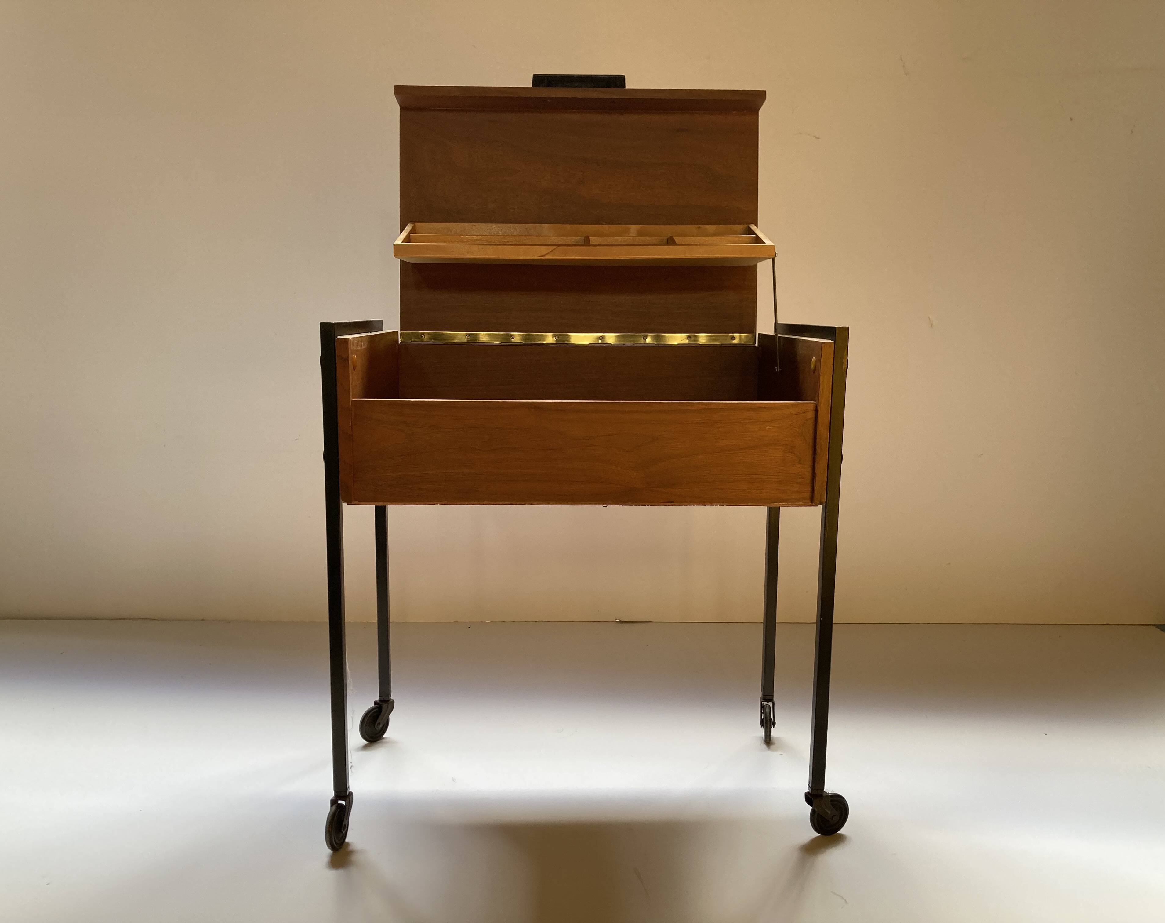 Bedside table/side table/small storage unit on wheels, 1960s