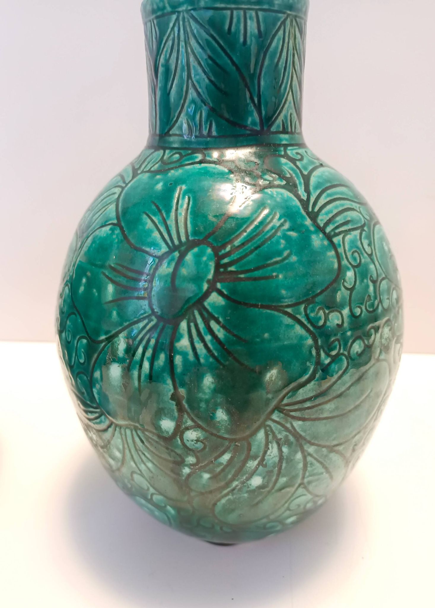 Pair of Handcrafted Green Ceramic Vases by Fanciullacci, Italy