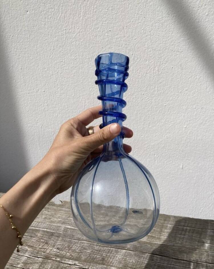 Blue blown glass soliflore vase
