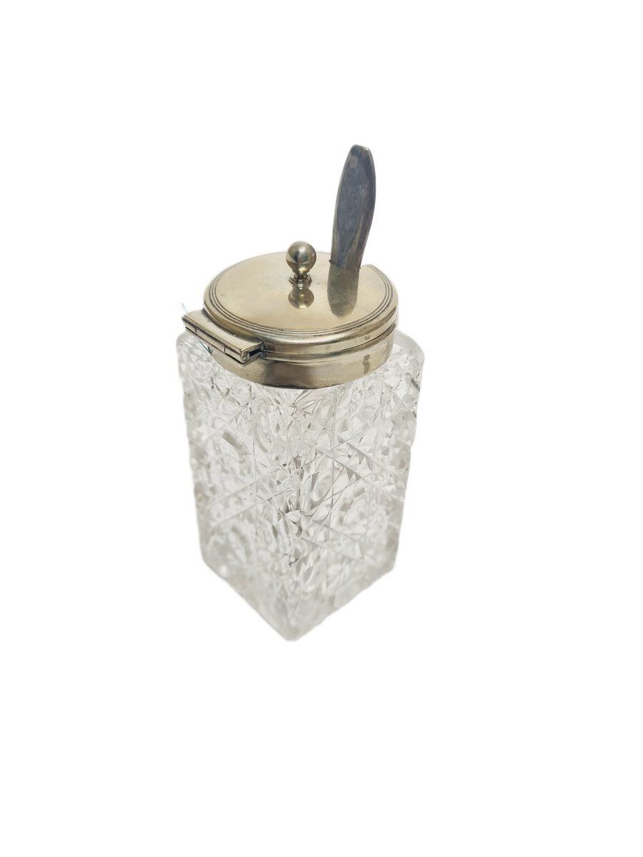 Moutardier Biedermeier allemand avec cuillère, années 1930, ensemble de 2