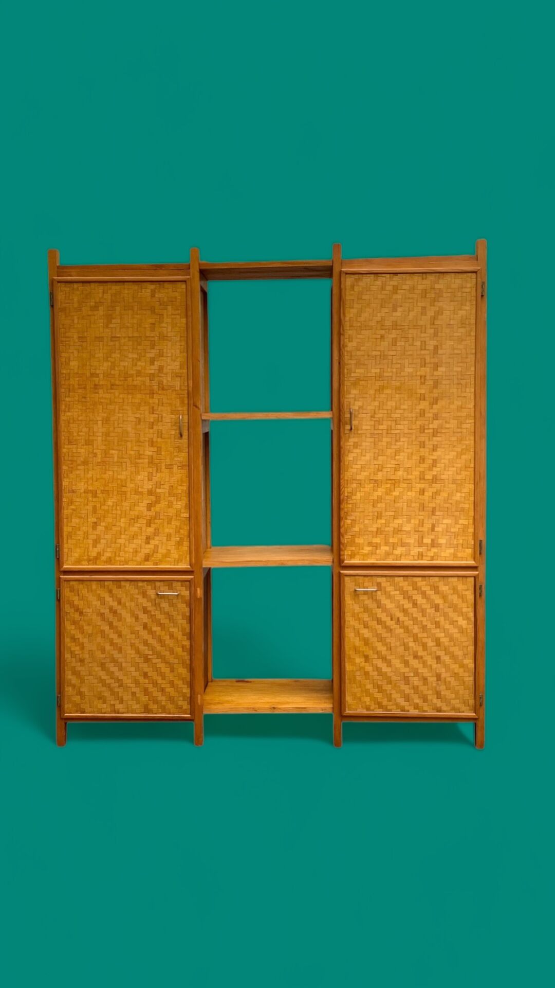 Bamboo cabinet woven and modular pine vintage 1960