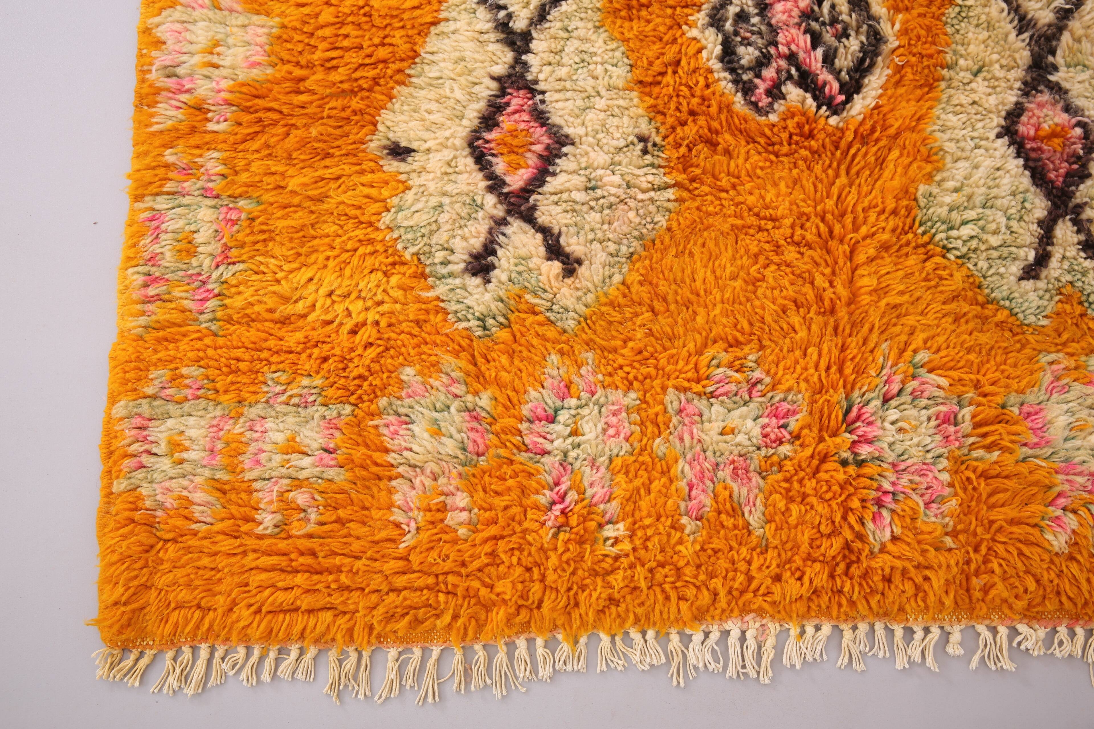 Tapis marocain vintage orange 153 x 228 cm - Authentique tapis berbère fait main