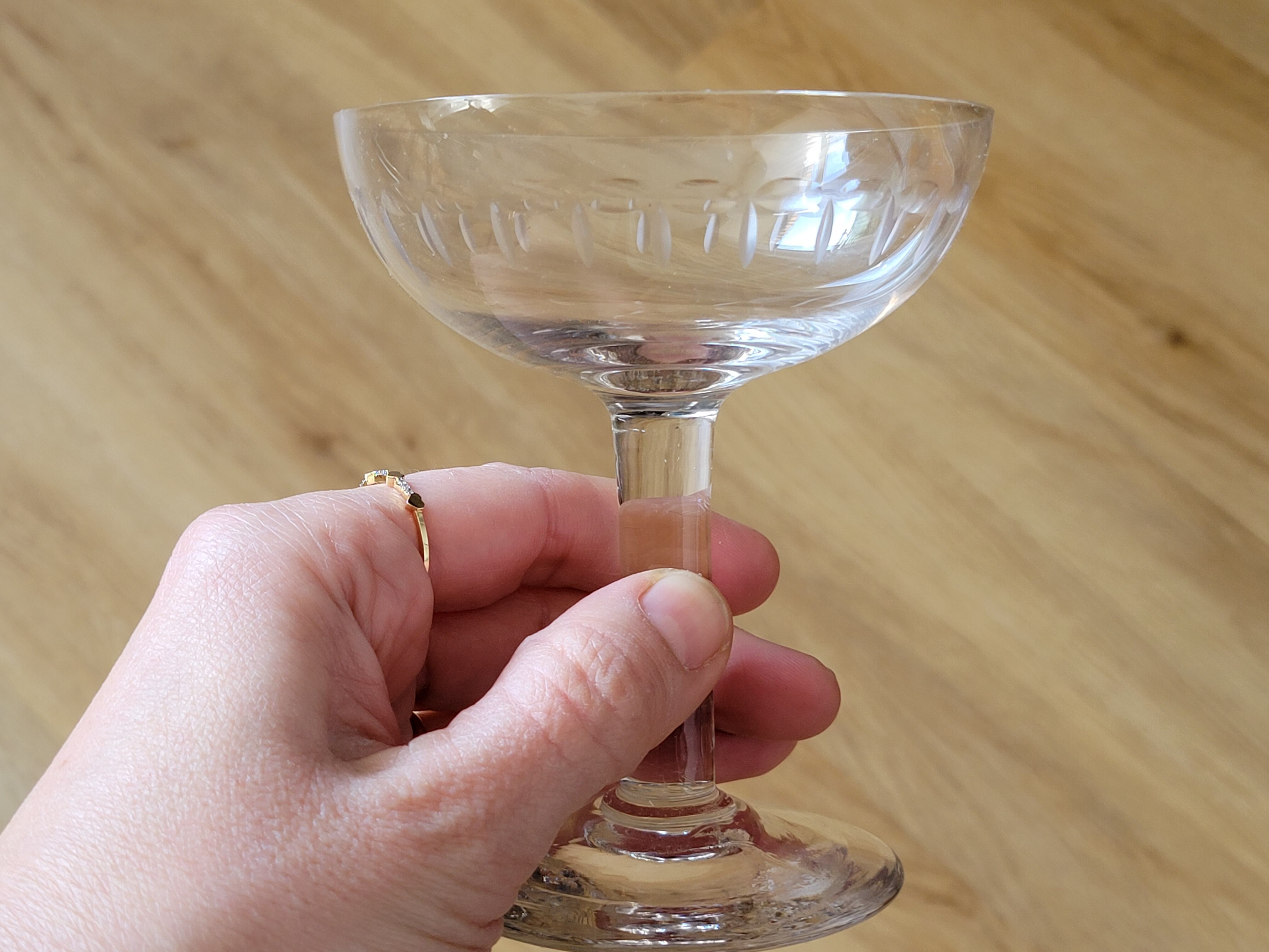 6 old champagne glasses 1930 in blown and cut glass