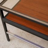 Modernist coffee table vintage wood, metal and glass
