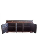 Buffet chinois ancien en bois laqué rouge peint de motifs floraux