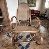 Rocking chair in wood and cane