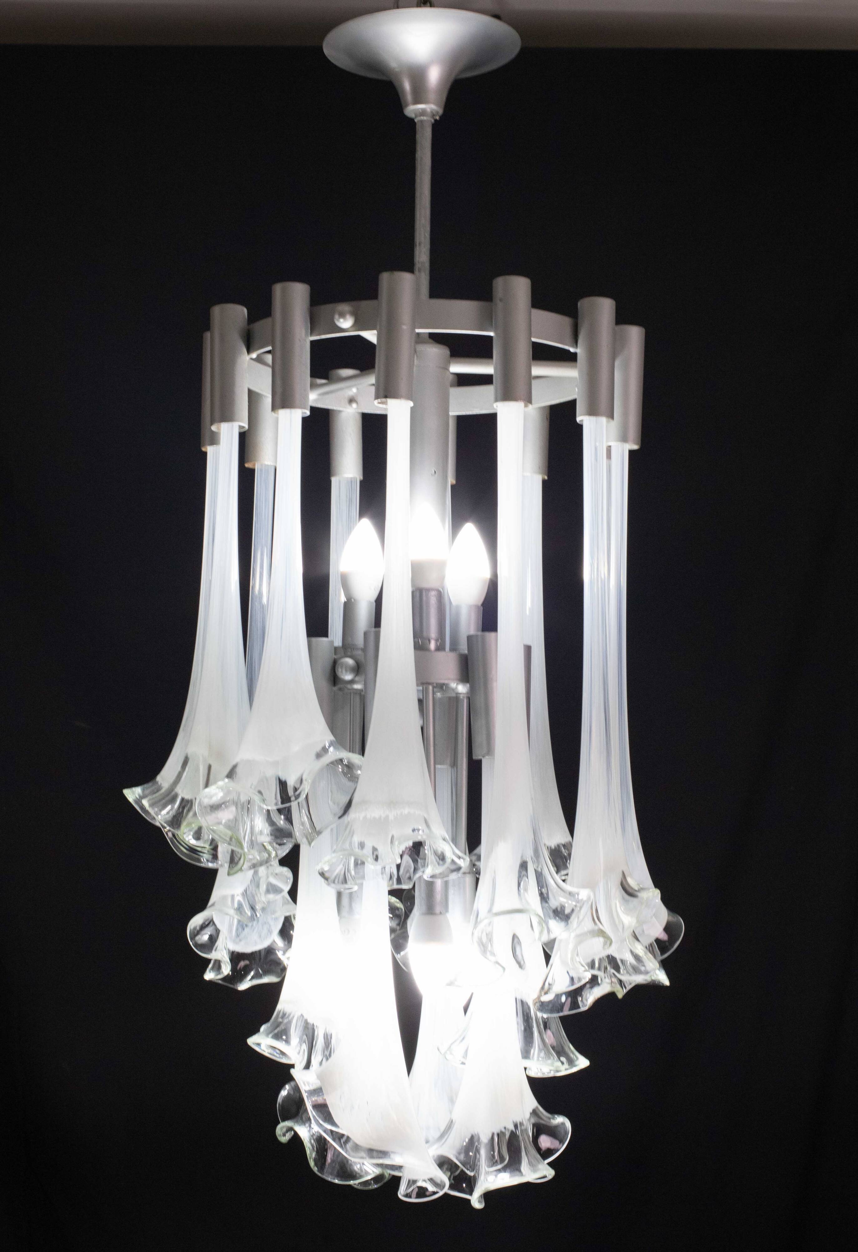 Lustre blanc en verre de Murano « Calle » de Venini, 1970