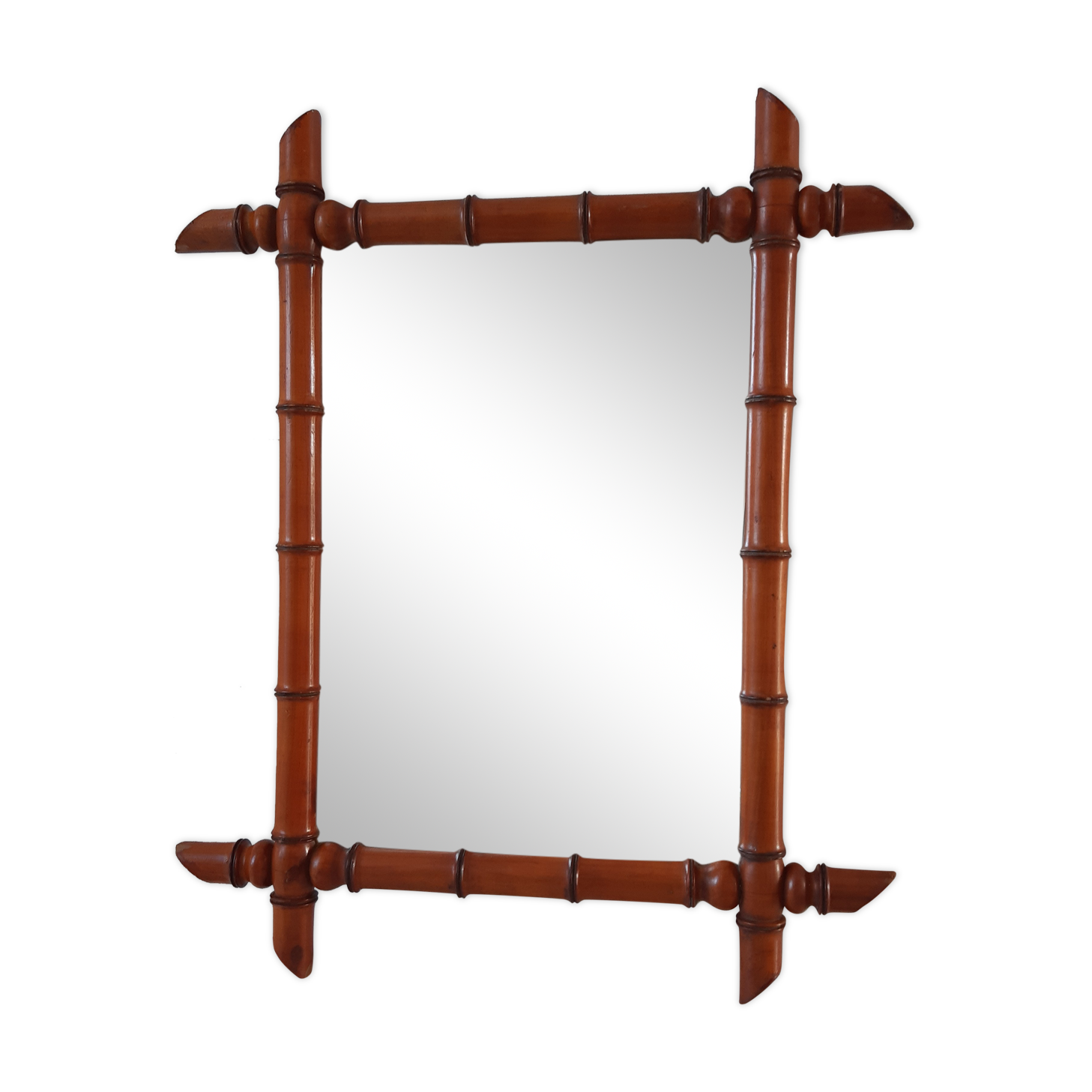 Wooden barber mirror bamboo effect 60s-70s