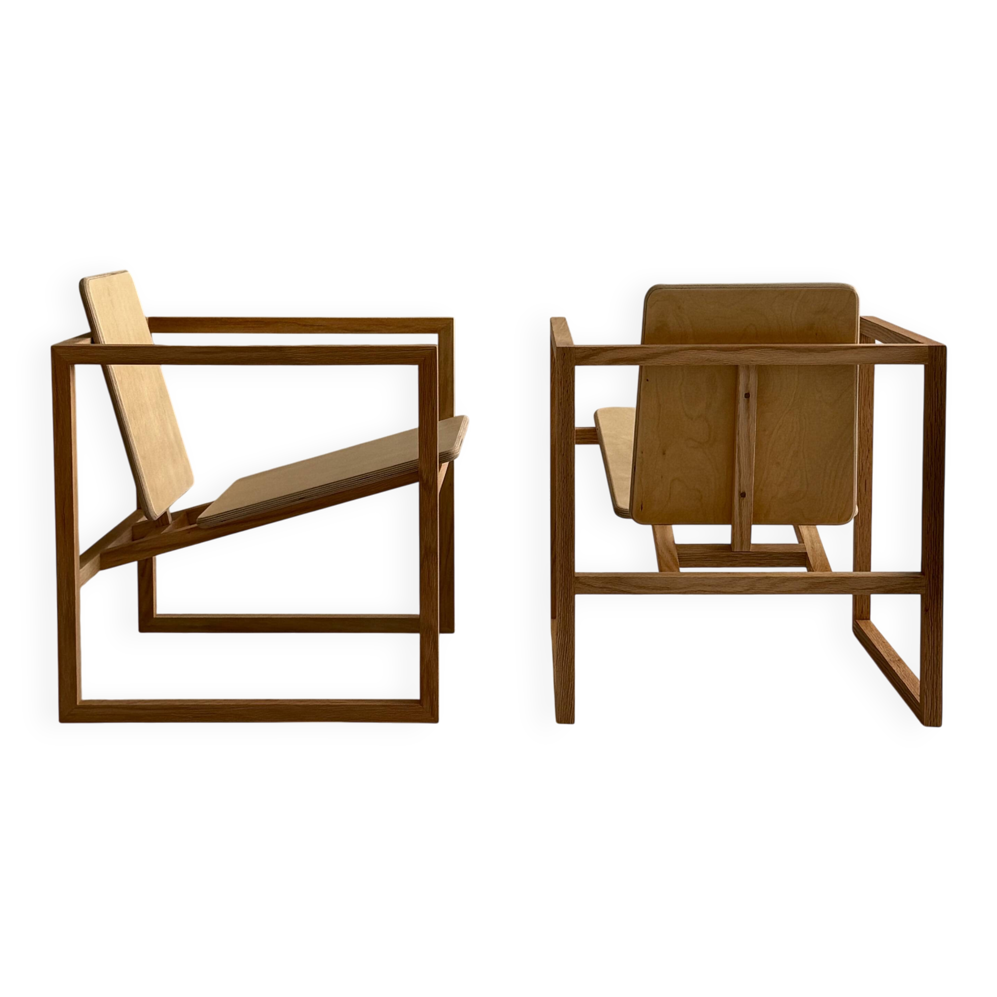 Pair of handmade wooden armchairs