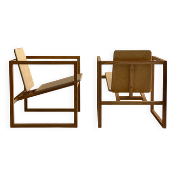 Paire de fauteuils en bois fait main