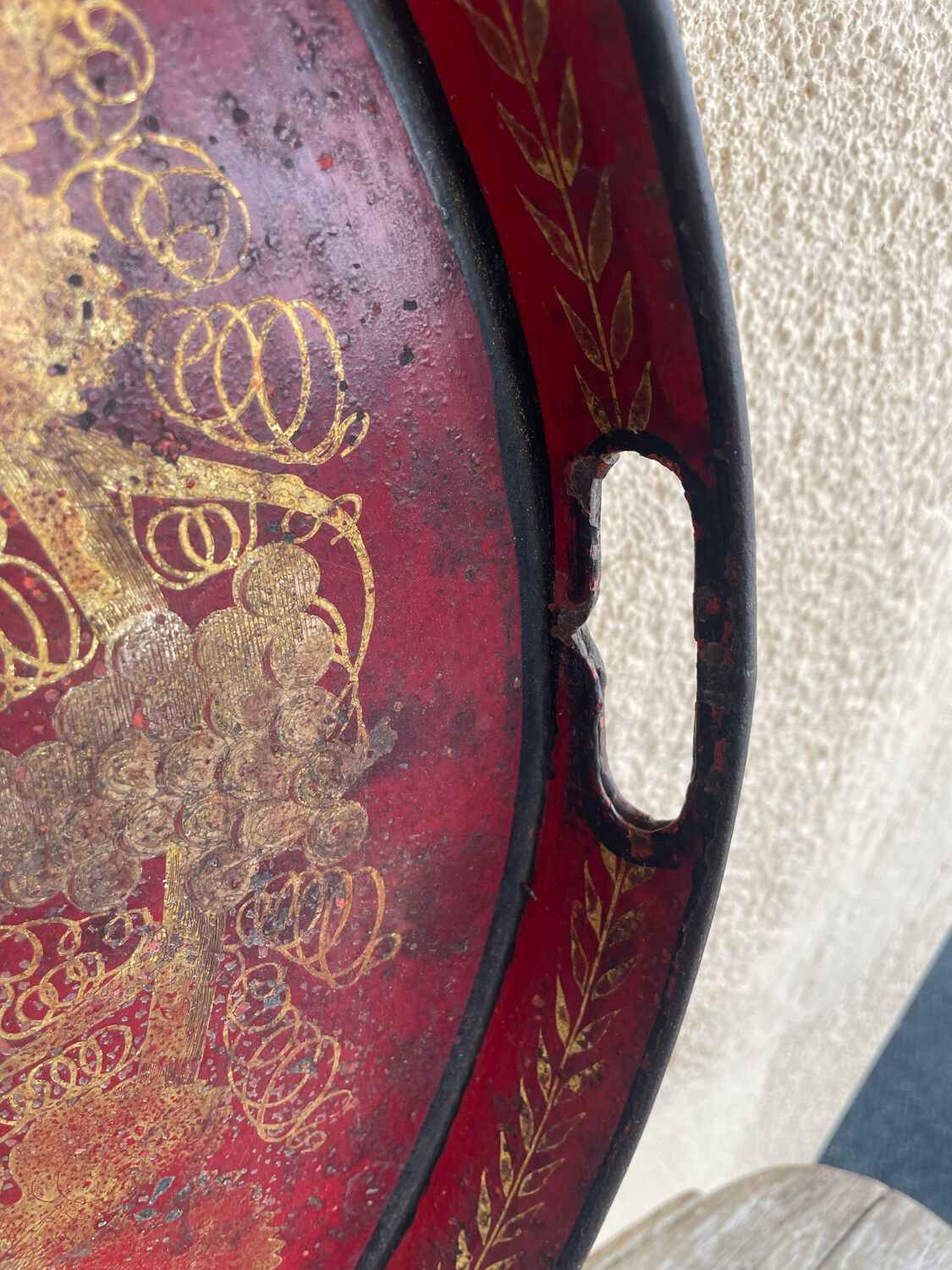 Large Red Lacquered Sheet Metal Serving Tray. Empire Period.