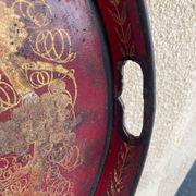 Large Red Lacquered Sheet Metal Serving Tray. Empire Period.