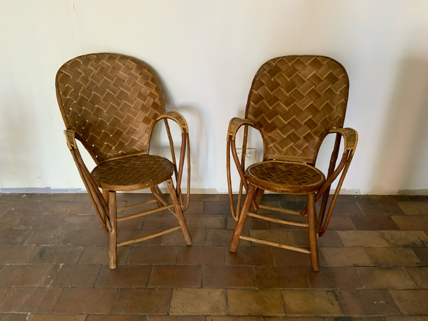 Pair of chestnut armchairs