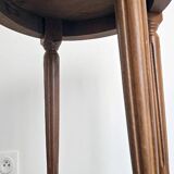 Antique marquetry side table in wood and cane.