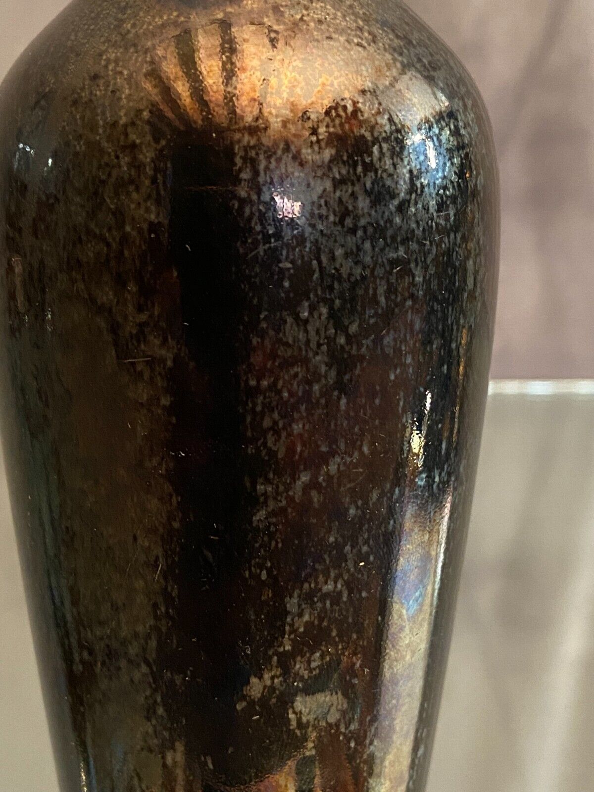 Iridescent ceramic soliflore vase early XXth GDV Bruère Girault Demay Vignolet
