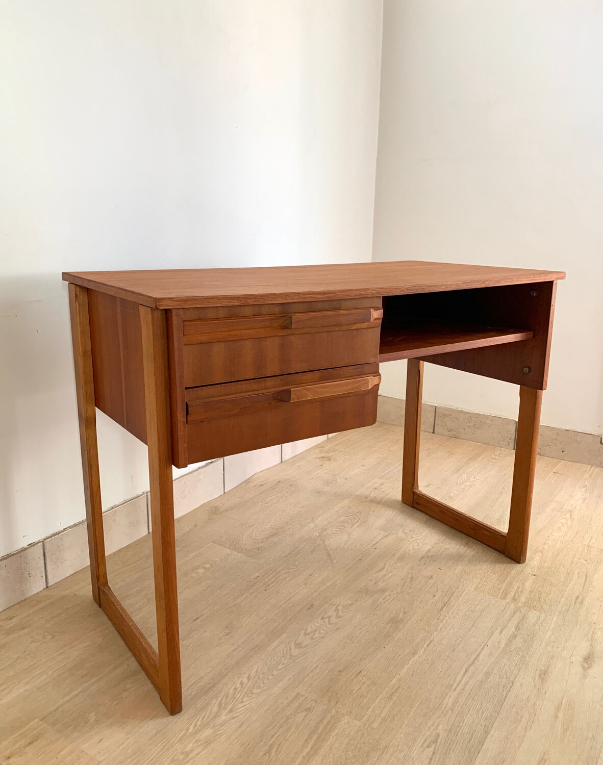 Scandinavian wooden desk sled feet