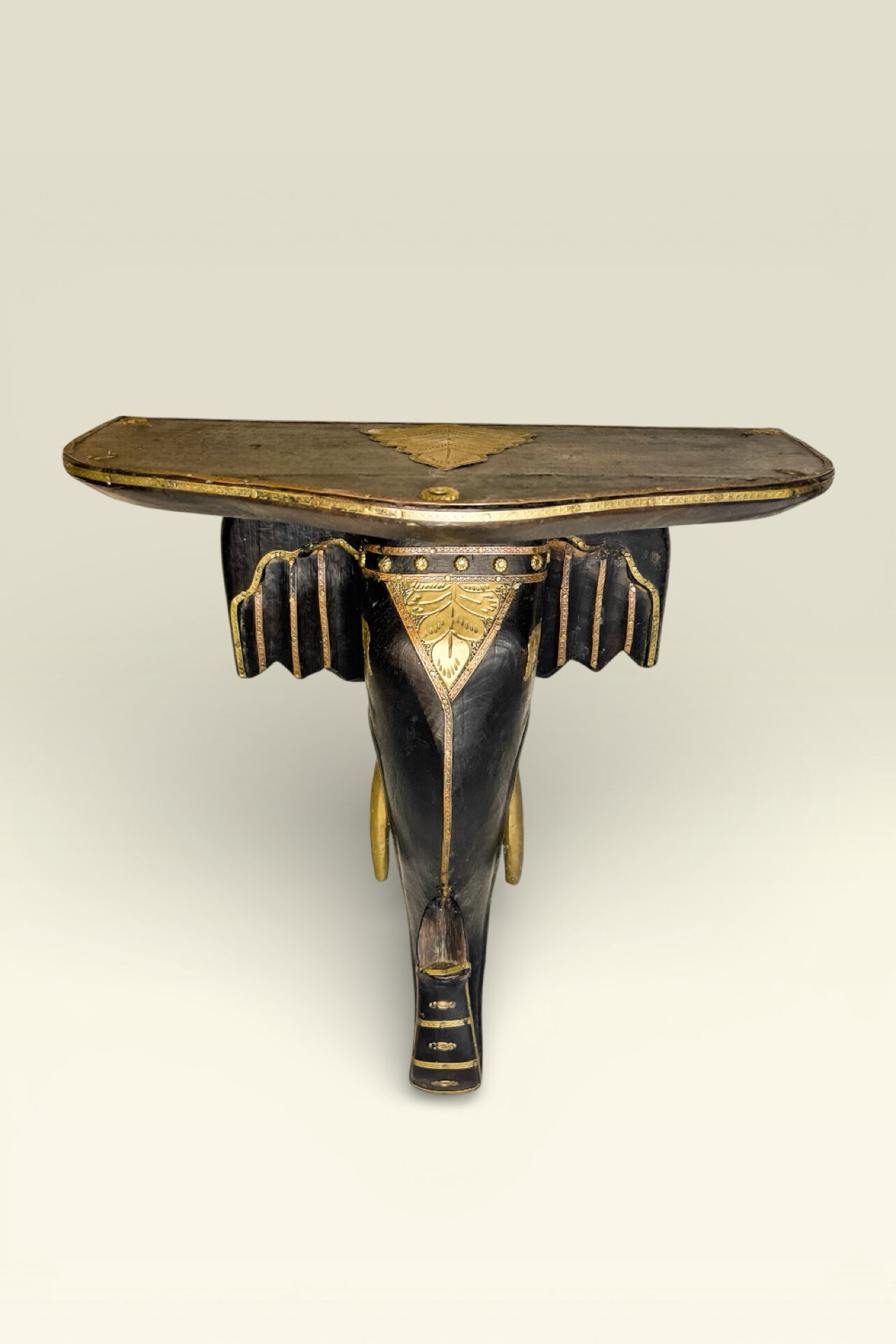 Elephant Head Shelf Hand-Carved & Brass – Indian Folk Art