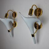 Pair of white fleur-de-lis wall lights, Murano glass, Italy, 1970