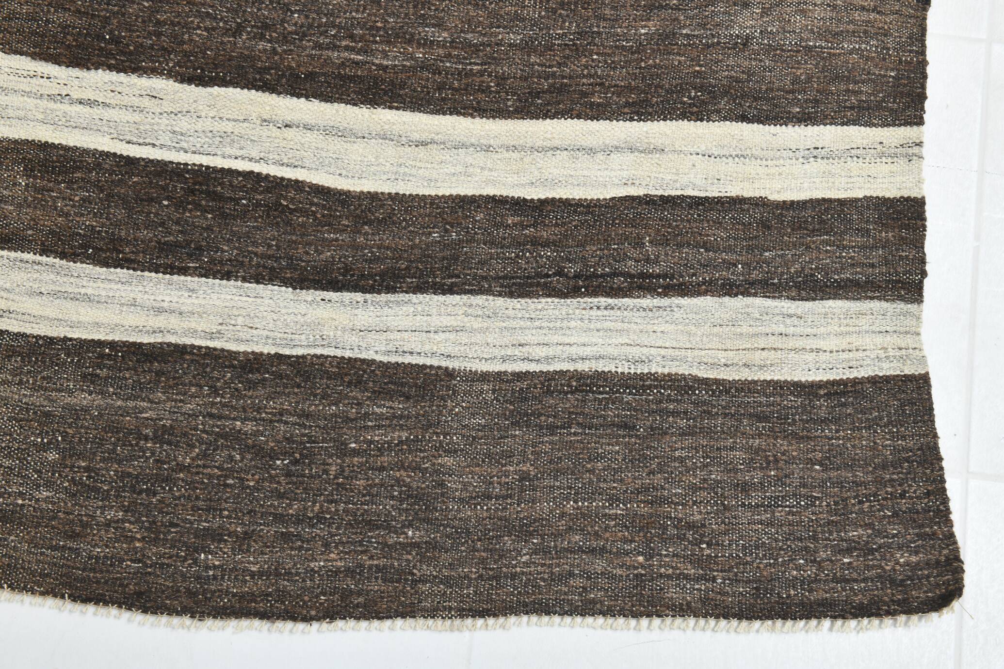 6x10 Brown & Beige Handmade Wool Kilim Rug, 195x324Cm