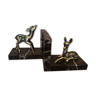 Pair of greenhouse books in regule and marble of the years 1930 1940 representing bambi fawns