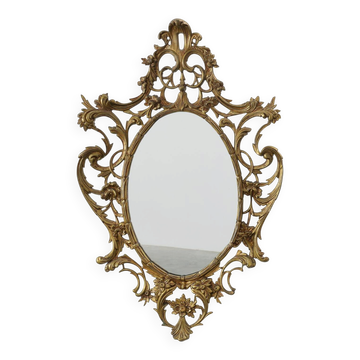 Miroir ovale en métal doré de style rococo, Italie, 20e siècle