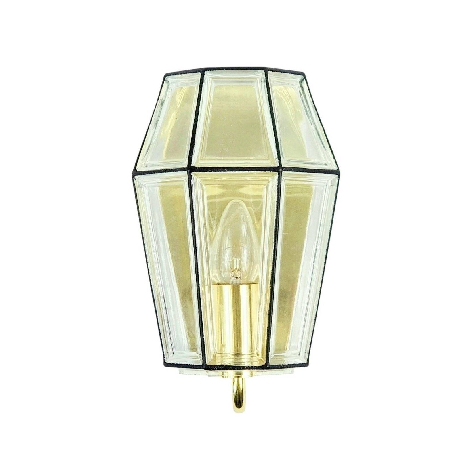 1 of 3 Mid-Century Glass & Brass Wall Lamps from Limburg, Germany, 1960s