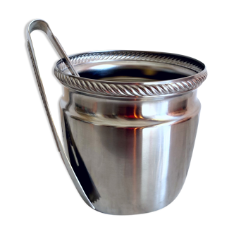 Vintage Alessi ice bucket with tongs from the Mercurio collection from the 1970s